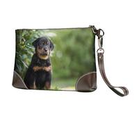 EgoMed Pastore francese Beauceron cucciolo nero carino,Borsa da polso in pelle PU, pochette da donna con cerniera, portafoglio e cinturino da polso
