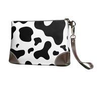 EgoMed Pelle di mucca bianca e nera,Borsa da polso in pelle PU, pochette da donna con cerniera, portafoglio e cinturino da polso