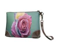 EgoMed Pianta di petali di rosa romantica colorata,Borsa da polso in pelle PU, pochette da donna con cerniera, portafoglio e cinturino da polso