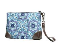 EgoMed Piastrelle classiche in stile marocchino portoghese,Borsa da polso in pelle PU, pochette da donna con cerniera, portafoglio e cinturino da polso
