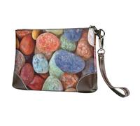 EgoMed Pietre colorate stampate,Borsa da polso in pelle PU, pochette da donna con cerniera, portafoglio e cinturino da polso
