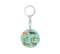EgoMed Portachiavi rotondo in metallo, portachiavi in metallo, portachiavi per auto, anello porta chiavi, 1 pz, Modello Senza Cuciture Con I Cavalli In Stile Piatto