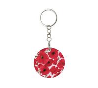 EgoMed Portachiavi rotondo in metallo, portachiavi in metallo, portachiavi per auto, anello porta chiavi, 1 pz, Papavero Rosso