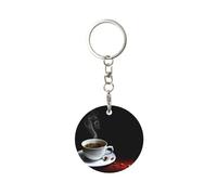 EgoMed Portachiavi rotondo in metallo, portachiavi in metallo, portachiavi per auto, anello porta chiavi, 1 pz, Caffè caldo con il chicco di caffè