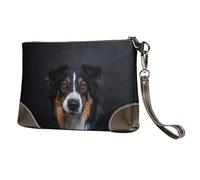EgoMed Ritratto di Border Collie Stampa,Borsa da polso in pelle PU, pochette da donna con cerniera, portafoglio e cinturino da polso