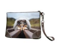 EgoMed Rough Collie Bokeh Railway Dogs Animali domestici Ruvidi,Borsa da polso in pelle PU, pochette da donna con cerniera, portafoglio e cinturino da polso