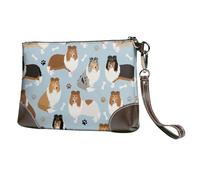 EgoMed Rough Collie Paws And Bones,Borsa da polso in pelle PU, pochette da donna con cerniera, portafoglio e cinturino da polso