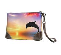 EgoMed Salto del delfino,Borsa da polso in pelle PU, pochette da donna con cerniera, portafoglio e cinturino da polso
