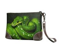 EgoMed Serpente verde rettile,Borsa da polso in pelle PU, pochette da donna con cerniera, portafoglio e cinturino da polso