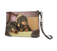 EgoMed Simpatica stampa di due bassotti,Borsa da polso in pelle PU, pochette da donna con cerniera, portafoglio e cinturino da polso