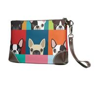 EgoMed Stampa colorata del Boston Terrier,Borsa da polso in pelle PU, pochette da donna con cerniera, portafoglio e cinturino da polso