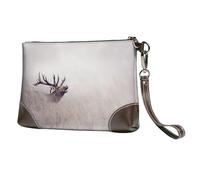 EgoMed Stampa di cervo selvatico,Borsa da polso in pelle PU, pochette da donna con cerniera, portafoglio e cinturino da polso
