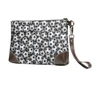 EgoMed Stampa di pile di palloni da calcio,Borsa da polso in pelle PU, pochette da donna con cerniera, portafoglio e cinturino da polso