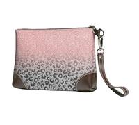 EgoMed Stampa leopardata con glitter argento e oro rosa,Borsa da polso in pelle PU, pochette da donna con cerniera, portafoglio e cinturino da polso