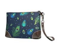 EgoMed Stampa piuma di pavone,Borsa da polso in pelle PU, pochette da donna con cerniera, portafoglio e cinturino da polso