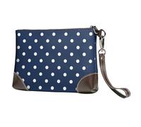 EgoMed Stampa pois bianchi blu navy,Borsa da polso in pelle PU, pochette da donna con cerniera, portafoglio e cinturino da polso