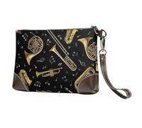 EgoMed Strumenti musicali classici stampati,Borsa da polso in pelle PU, pochette da donna con cerniera, portafoglio e cinturino da polso