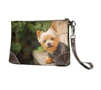 EgoMed Yorkshire Terrier Bokeh Cani Carini Muro,Borsa da polso in pelle PU, pochette da donna con cerniera, portafoglio e cinturino da polso