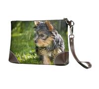 EgoMed Yorkshire Terrier Erba Verde Cani Carini,Borsa da polso in pelle PU, pochette da donna con cerniera, portafoglio e cinturino da polso