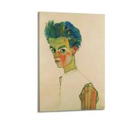 Egon Schiele - Poster con stampa artistica da parete su tela, con autoritratto con camicia a righe, decorazione per camera da letto e soggiorno, 20 x 30 cm