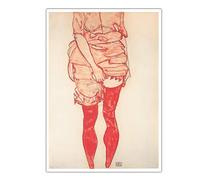 Egon Schiele Stehende Frau in Rot 1913 Poster Canvas Print Famoso Dipinto Quadro Moderno Wall Art per Camera da Letto Home Decor 90x60cm Senza cornice
