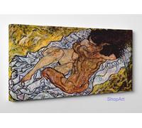 Egon Schiele The Embrace L'Abbraccio Stampa su Tela Vernice Effetto Pennellate