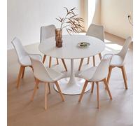 EGOONM Tavolo da pranzo rotondo da 110 cm e set di sedie da pranzo da 6 pezzi per cucina, scrivania da studio, tavolino da caffè, sala da pranzo bianco/nero