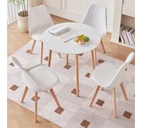 EGOONM Tavolo da pranzo rotondo nordico e set di 4 sedie da pranzo con cuscino in PU per sala da pranzo, cucina, ristorante, balcone, casa