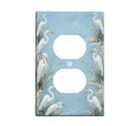 Egret Duplex Outlet Covers Placca da parete, Natura Realistica Erba Acqua Primavera Blu Plastica Standard Dimensioni Doppia Presa di Alimentazione Piastra di Copertura per Nuovo Appartamento Casa