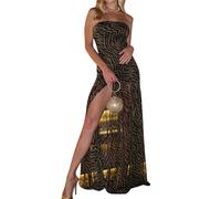 EGSDMNVSQ Abito da Sera Donna Abito Estivo Senza Maniche Abito Maxi con Stampa Floreale Abito Lungo con Spacco Abito Aderente Abito Senza Spalline Abito da Festa