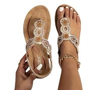 EGSDMNVSQ Sandali Piatti Infradito da Donna Scarpe estive Boho Strass Glitter Sandali da Spiaggia con Cinturino a T Comodi Separatori delle Dita con Plantare Morbido Moda Spiaggia Open Toe Eleganti