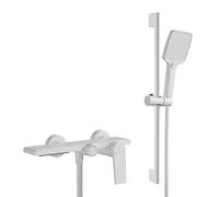 EGSO Rubinetto Doccia a Muro Rubinetti Cascata, Rubinetto vasca da bagno con doccetta 3 funzioniin Ottone con 1.5 m Flessibile, miscelatore per doccia per bagno (Bianco)