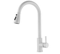 EGSO Rubinetto Lavello Cucina, Rubinetto Cucina bianco, Miscelatore Cucina con Doccetta Estraibile, Miscelatore lavello cucina Monocomando Girevole 360° ad Alta Pressione, Acciaio inossidabile