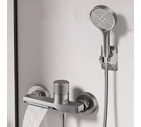 EGSO Rubinetto vasca da bagno a Cascata Ottone, miscelatore vasca da bagno, rubinetto doccia da muro Calda E Fredda Con Doccetta 3 funzioni (Grigio B)