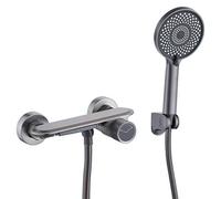EGSO Rubinetto vasca da bagno con doccetta a mano, rubinetto a cascata con doccia, tubo in acciaio inox da 1,5 m e supporto a parete, in ottone miscelatore per doccia per bagno (Gris B)