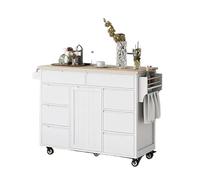 EGUIAS Carrello da bar Carrello Cucina ad isola su ruote con 8 cassetti e 1 anta, carrello con rotelle in legno, nero(White)