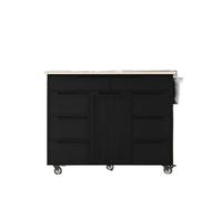 EGUIAS Carrello da bar Carrello Cucina ad isola su ruote con 8 cassetti e 1 anta, carrello con rotelle in legno, nero(Black)