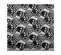 Egurs Tessuto in pizzo nero, 91 cm x 150 m, con motivo a teschio, tovaglie, Halloween, nastro in pizzo, accessorio per cucito, ricamo, larghezza retrò, tessuto per Halloween, colore nero, decorazione