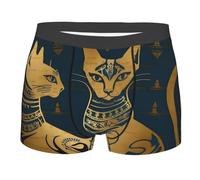 Egyptian Cat Ancient Mythology Gold Blue Uomo Boxer A Pantaloncino Resistente Mutande Traspiranti Biancheria Intima per Sport Quotidiano Estivo XXL