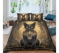 Egyptian CatSet Di Copripiumino microfibra 3 Pezzi stampa di 3D cerniera nascosta Mythical Sacred Feline copripiumino con federa soffice ultra morbido e traspirante for bambini Double（200x200cm）
