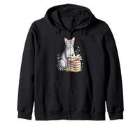 Egyptian Mau Cat Bookworm Flowers Book Reading Books Felpa con Cappuccio