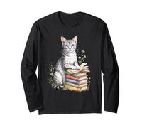 Egyptian Mau Cat Bookworm Flowers Book Reading Books Maglia a Manica