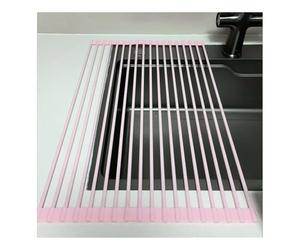 EGZASDI asciugapiatti avvolgibile, Scolapiatti Arrotolabile Espandibile Pieghevole 43/52 cm Multicolor(Pink,43x33cm/16.9x13.0in)