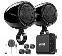 Ehaho Altoparlanti per moto da 10,2 cm, Bluetooth, impermeabili, con amplificatore, controllo a filo, FM, USB, compatibili con Harley ATV Scooter Golf Cart 4 ruote Jet Ski, nero