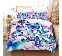 EHAOKK Copripiumino farfalla dorata, blu, viola, copripiumino farfalla fantasia colorata, set biancheria da letto farfalle 3D (C, 135x200cm)