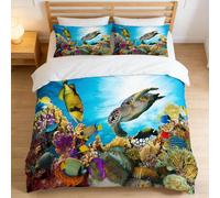 EHAOKK Set di biancheria da letto con animali marini 3D, delfino, pesce tropicale, corallo, copripiumino vita marina, copripiumino mondo subacqueo blu per bambini(B, 220 x 240 cm)