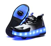 Ehauuo Scarpe a rullo unisex per bambini, con ruote scintillanti, per ragazze, si illuminano con pattini a rotelle, scarpe da ginnastica ricaricabili lampeggianti per regalo, K-nero., 1.5 Little Kid