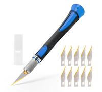 EHDIS Taglierino di Precisione con 10 Lame di Titanio, Bisturi Modellismo di Gomma Antiscivolo, Cutter di Precisione, per Lavoro Artistico Taglio, Scultura,Blu