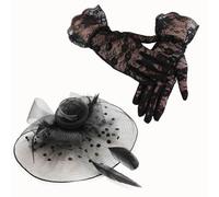 EHDWXVZM 1 Accessorio per Capelli in Rete da Sposa, 1 Paio di Guanti in Rete, Velo Nero, Copricapo Elegante, Cappello Glamour, Cappello da Sposa