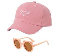 EHDWXVZM 1 Berretto Da Orso E 1 Occhiali Da Sole Rosa Per Bambini, Cappello Da Baseball Regolabile, Berretto Da Baseball Per Bambini